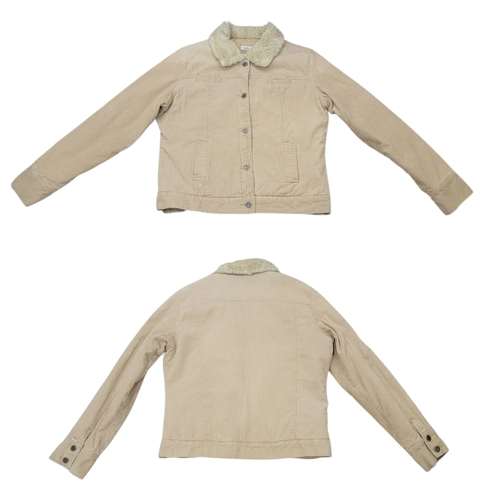 Roots 73 Corduroy Sherpa Collar Trucker Jacket Tan Quilted Lined Barn Women’s L - Picture 16 of 16